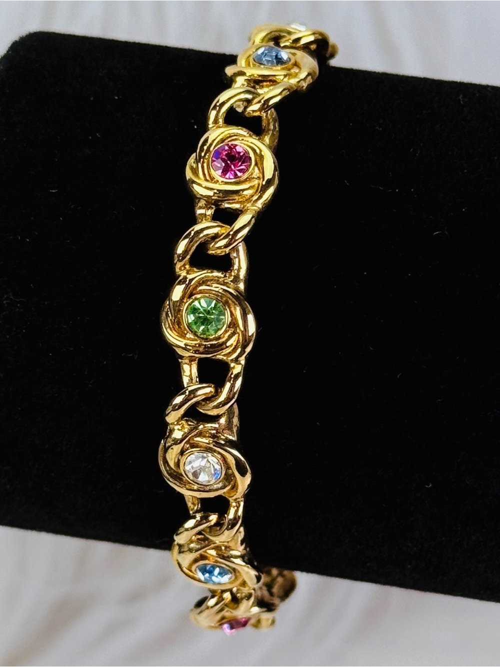 Vintage Goldtone Multicolor Stones Weighted Link Bracelet